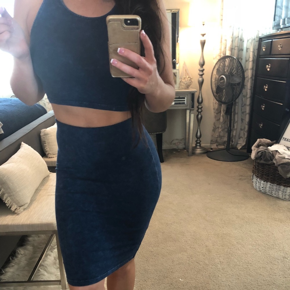 Soft jean blue top and skirt outfit